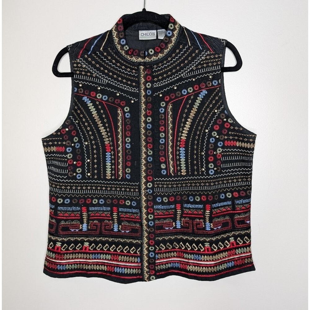 Chico's Embroidered Vest sz 10